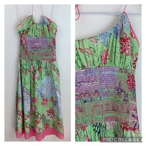 RARE Nilla Shields shirred high waist halter dress